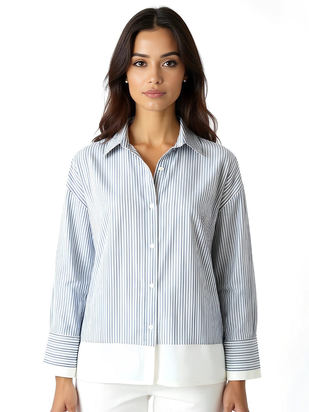 DressBerry Women Oversized Contrast Hem Striped Shirt