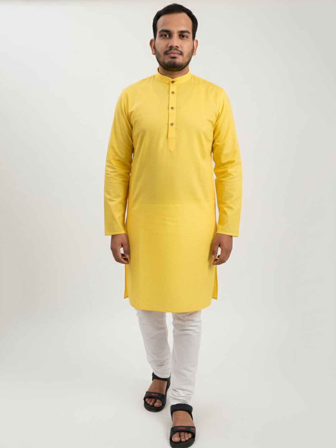 LA'eNviE Long Sleeves Band Collar Cotton Straight Kurta