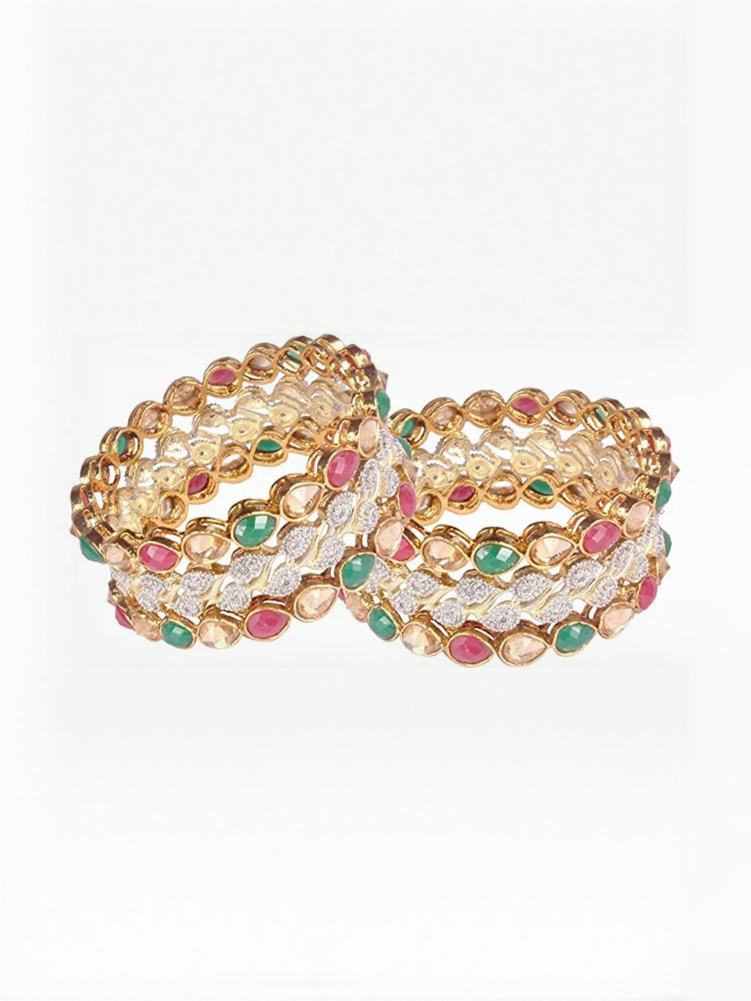 Shiv Jewels Set Of 6 Gold-Plated Stone Studded Bangles