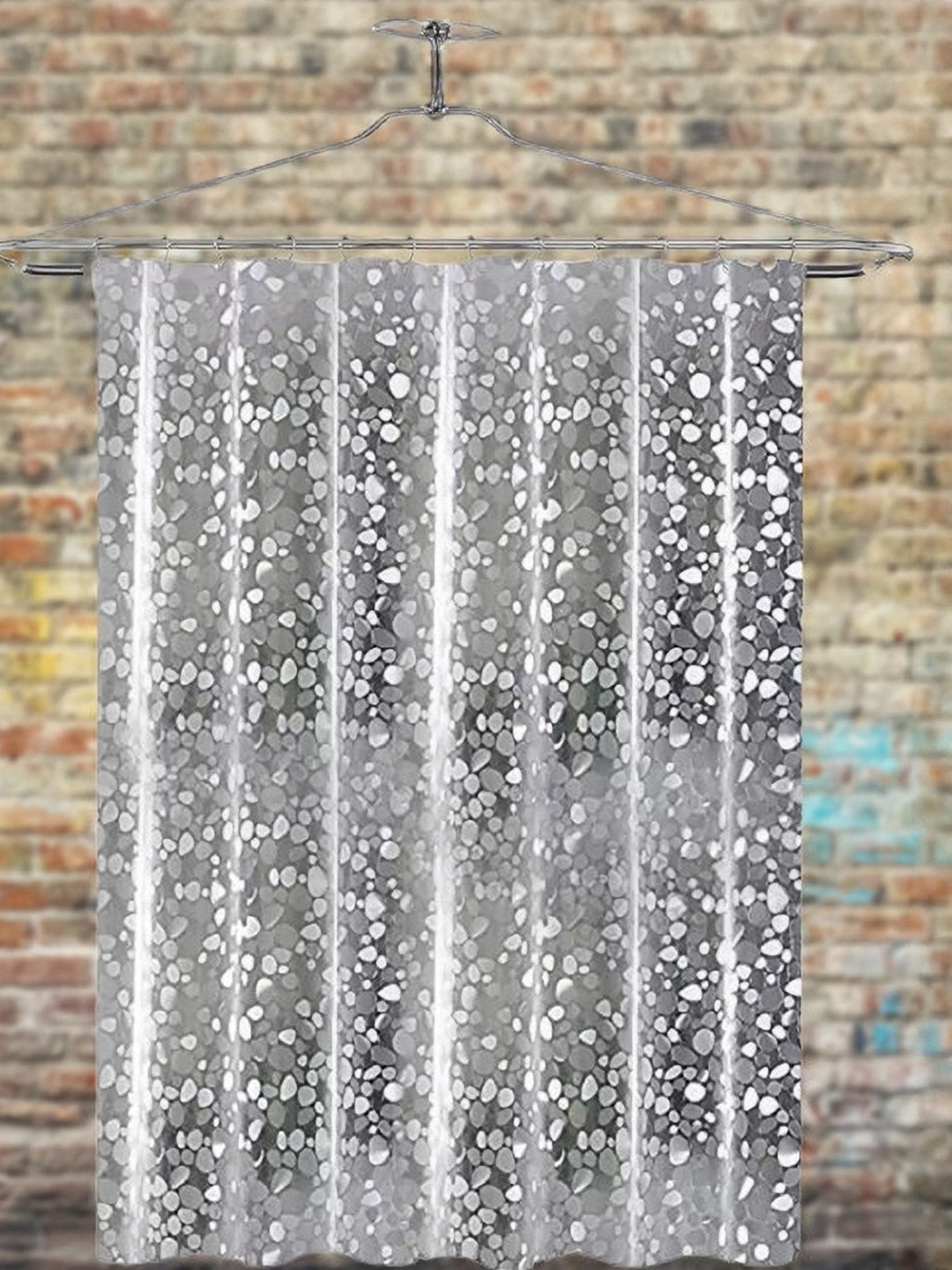 HOME ARK Set of 2 Grey Polycotton Abstract Printed Door Curtains