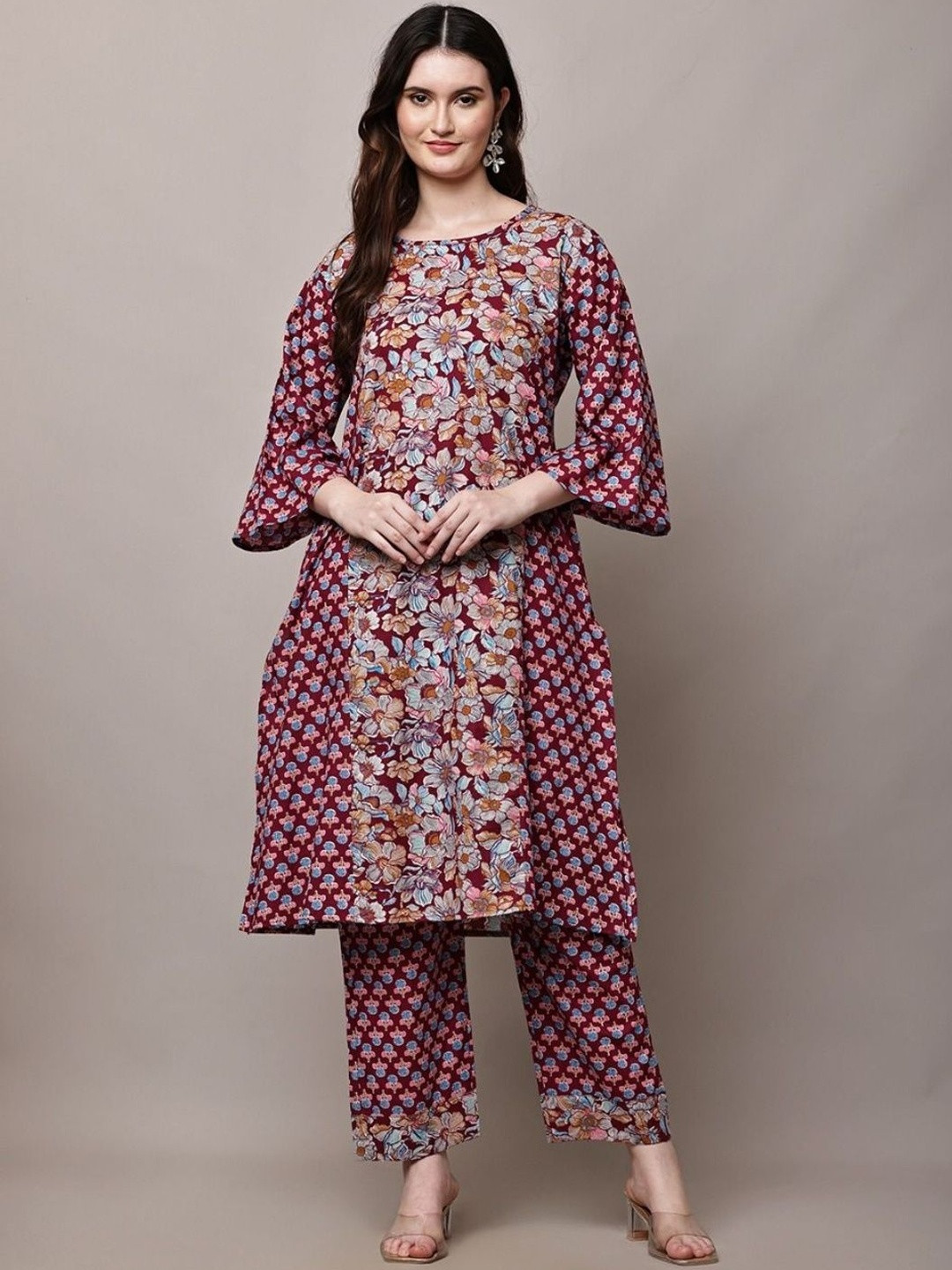 BVESH Floral Printed Pure Cotton Kurta With Trousers