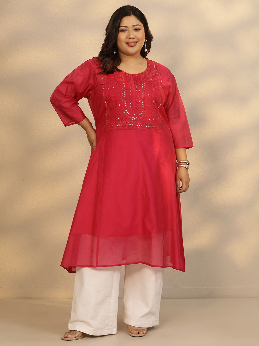 EXTRA LOVE BY LIBAS Women Yoke Design Mirror Work Kurta