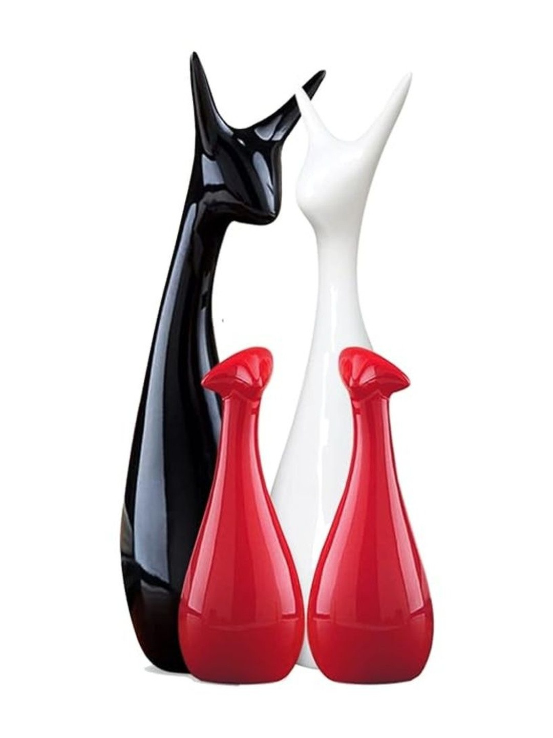 THE SACRED GIFTS White & Black 4 Pieces Lucky Deer Family Figurine Showpieces