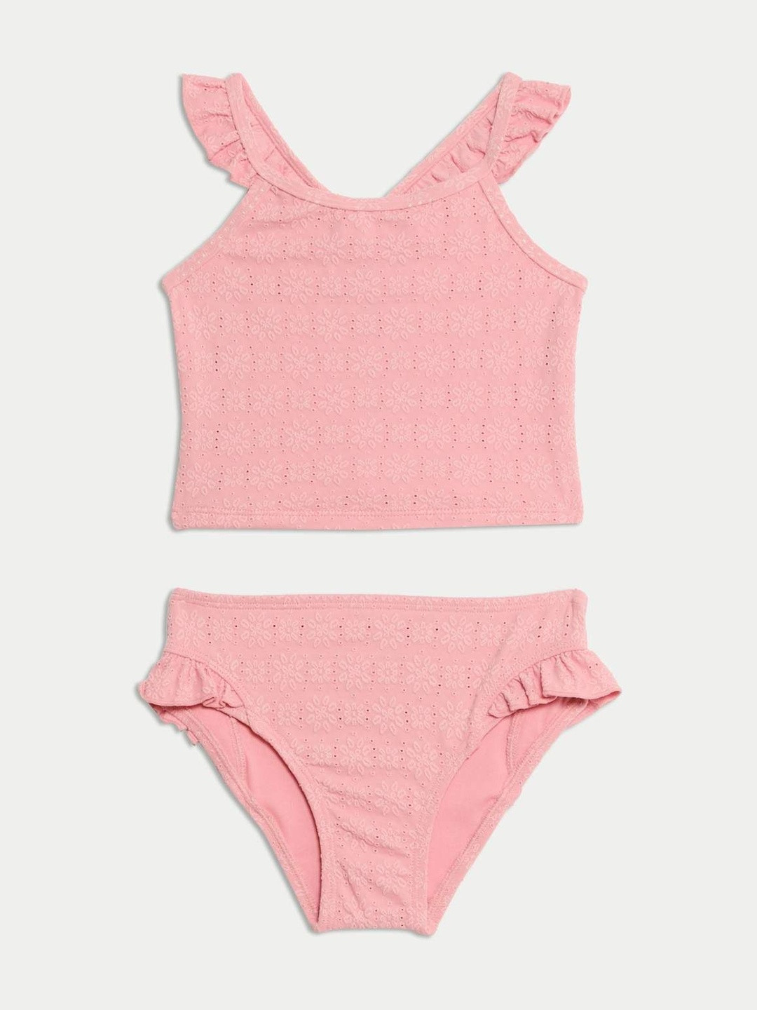 Marks & Spencer Girls Self-Design Round Neck Ruffle Swim Set
