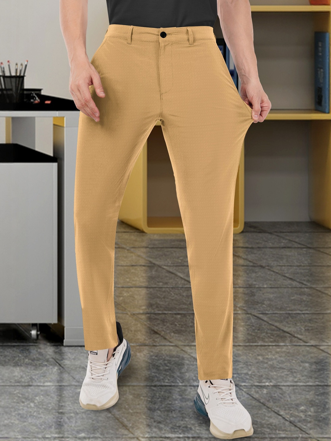 Integration Men Ultra-Stretch Textured Slim Fit Formal Trousers