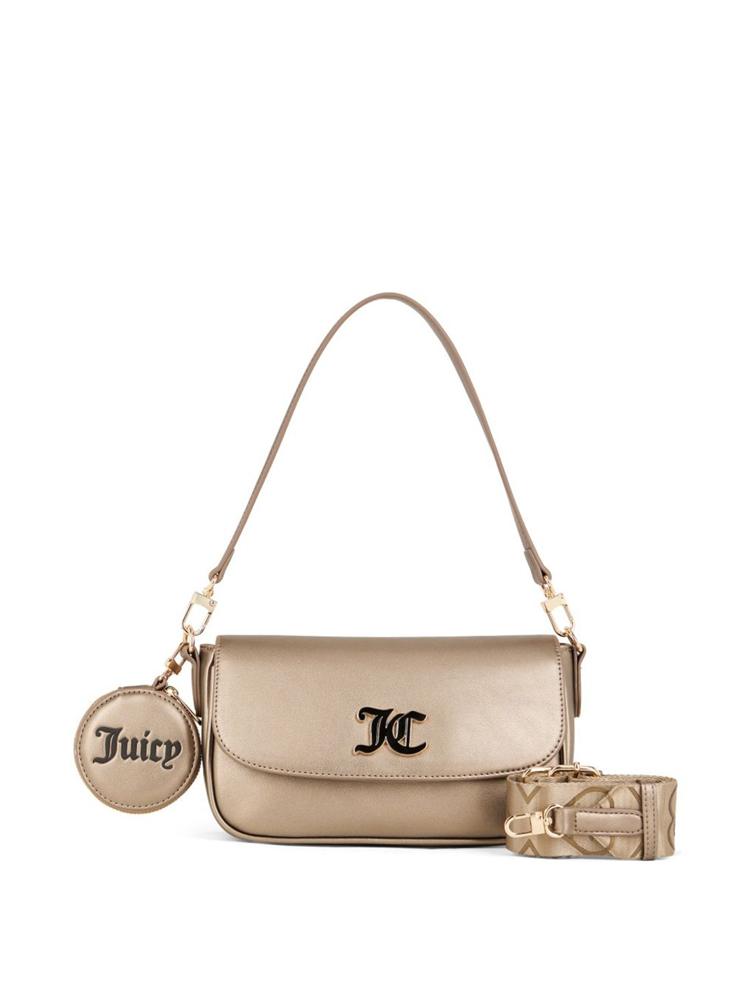 Juicy Couture Grab'N Groove Women Solid Structured Buckle Detail Shoulder Bag with Pouch
