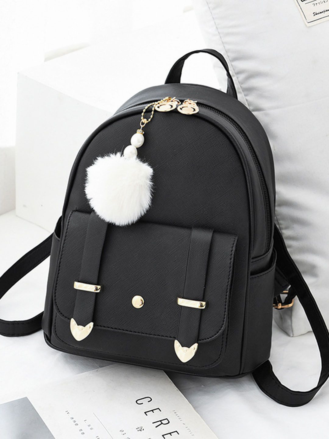 StyleCast Women Medium Stylish Casual Backpack With Pom Pom Keychain