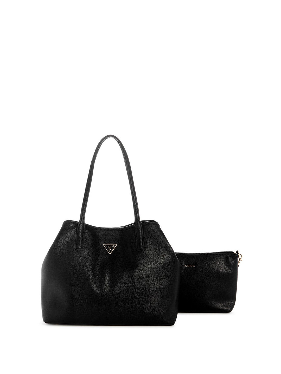 GUESS Women Victoria Solid Structured Buckle Detail Shoulder 2 In 1 Bag with Pouch