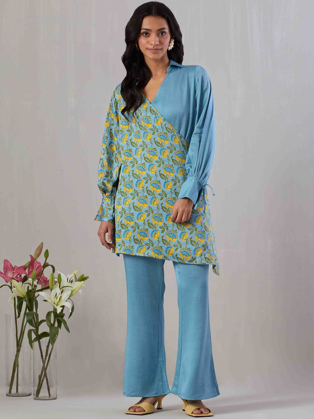 GRASS & SUNSHINE Printed Top with Palazzo Co-Ords