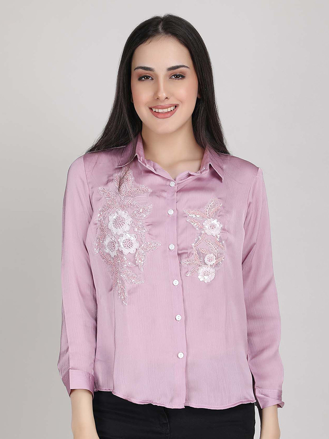 Blue Ronin Women Embellished Spread Collar Floral Embroidered  Shirt