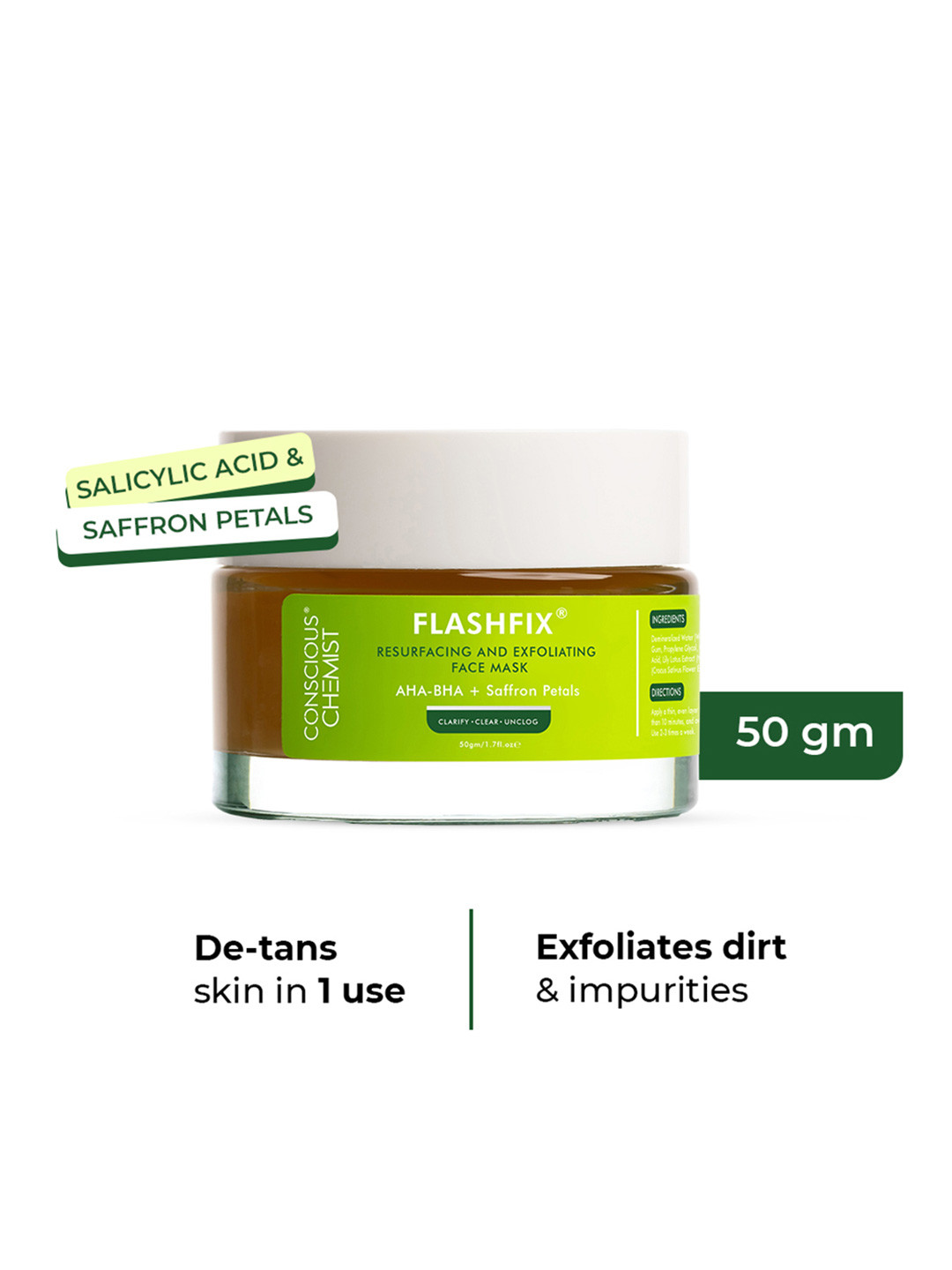 Conscious Chemist AHA & BHA Exfoliating Face Mask for Acne Prone Skin - 50ml