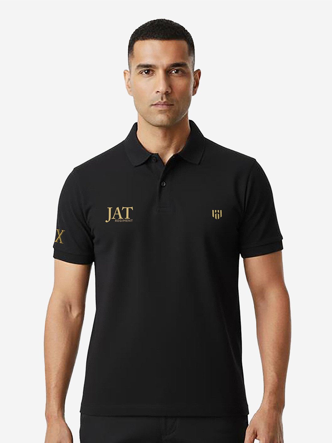 DEPLOYED Brand Logo Printed Polo Collar Neck Typography Zero Shrinkage Cotton T-shirt