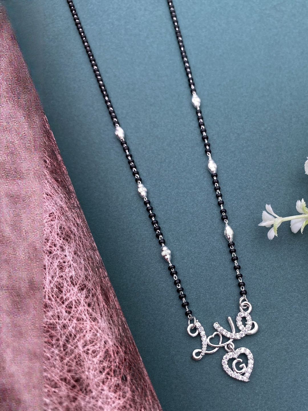 Laksh Enterprise Artificial Stones Studded & Beaded Heart Shaped G Alphabet Mangalsutra