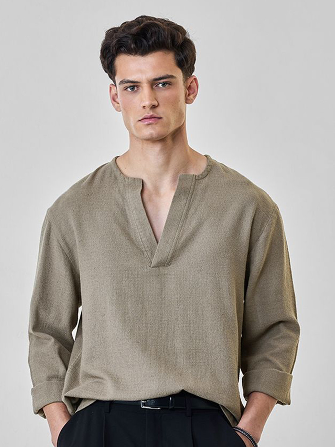 Snitch Men Boxy Solid Kurta Shirt