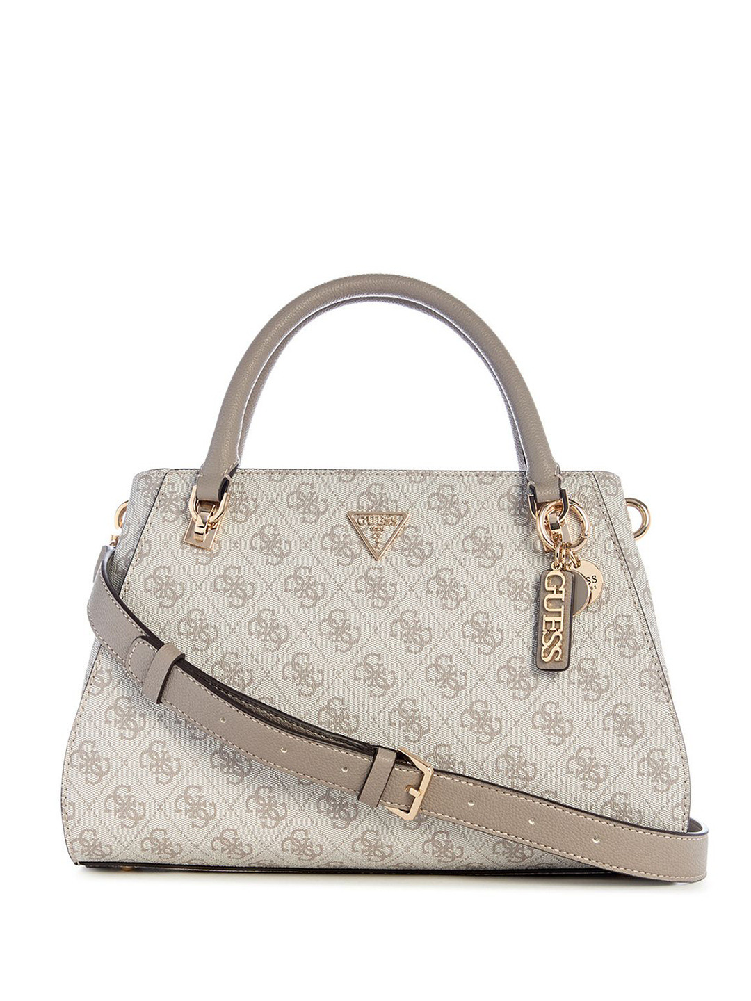 GUESS Women Noelle Brand Logo Printed Baguette Zip Detail Satchel Bag