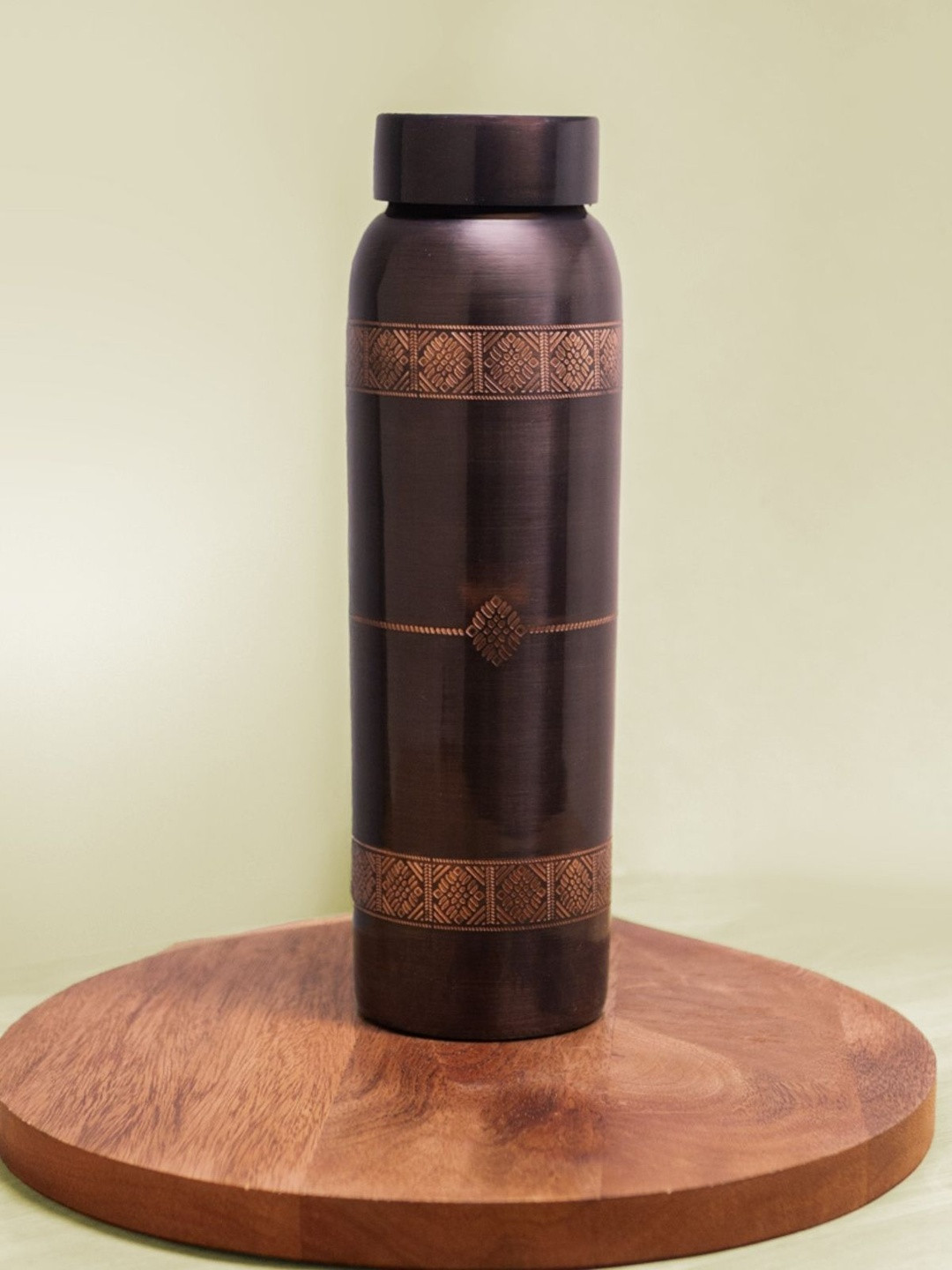 Peepul Tree Kanjeevaram Brown Pure Copper Printed Spill Proof Water Bottle 950 ml