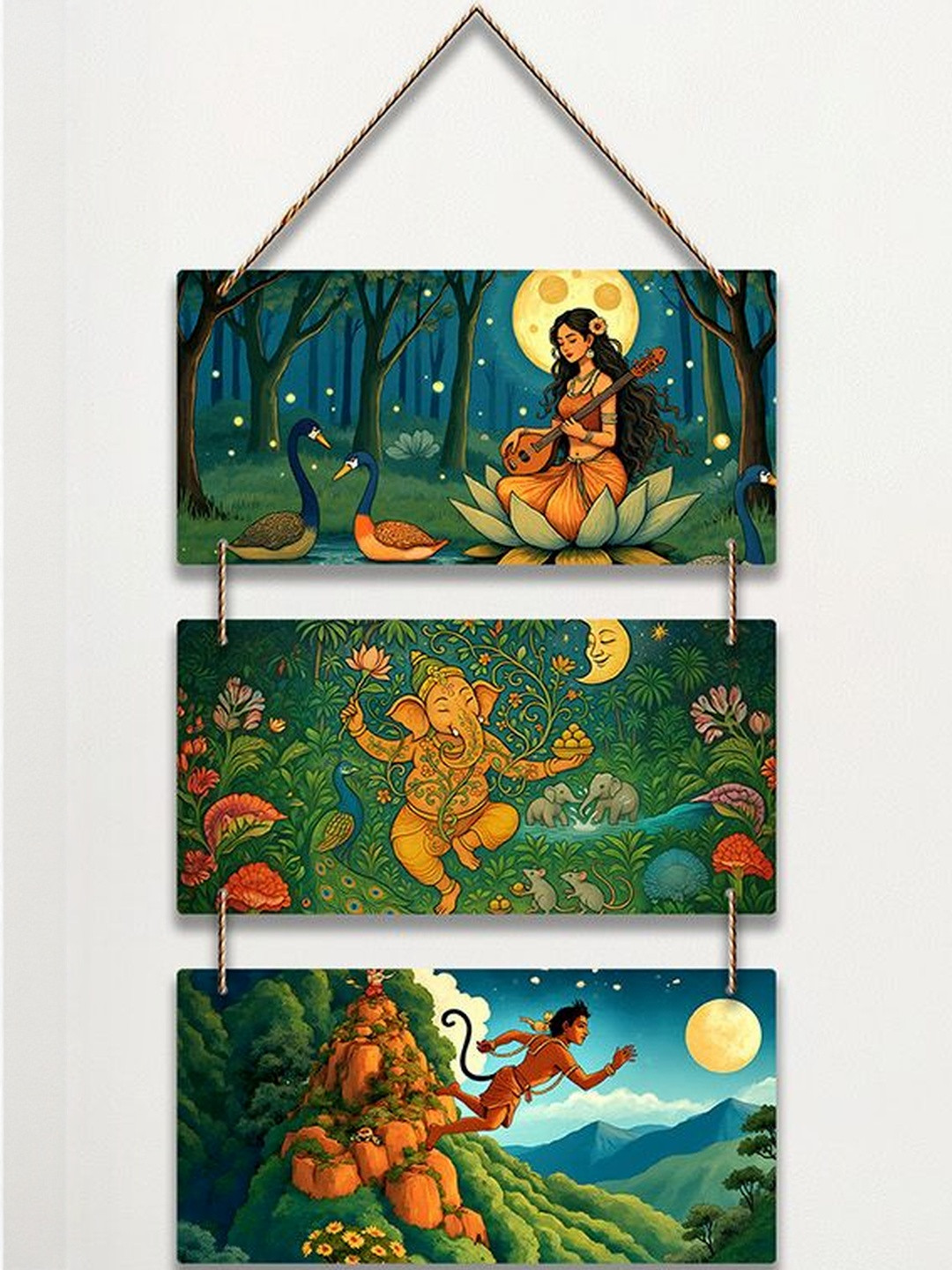 ArtVibes Green & Orange-Color Spiritual Modern Wooden Wall Art