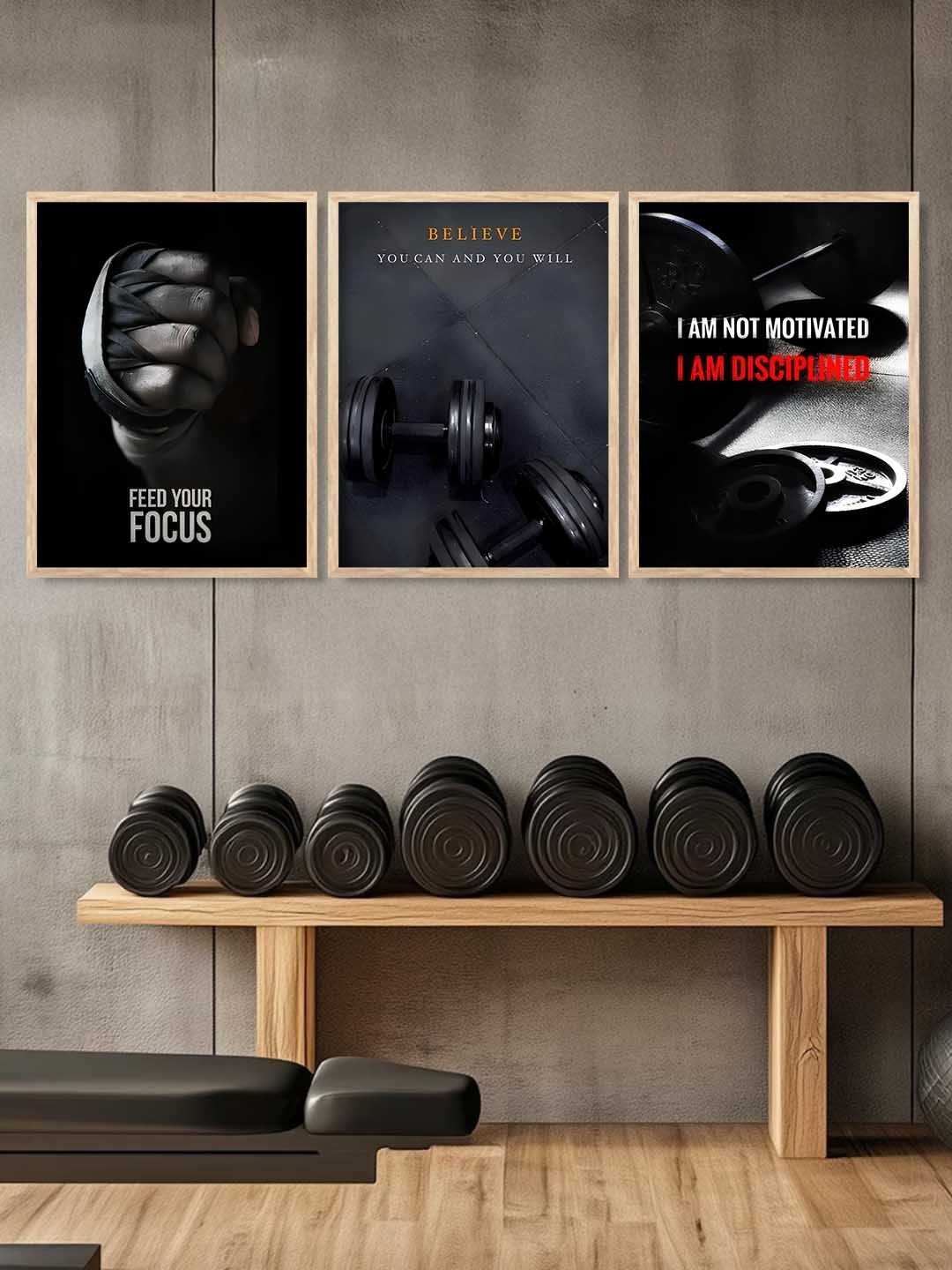 Kotart Set Of 3 Typography Print Bodybuilding Motivational Art Framed Posters