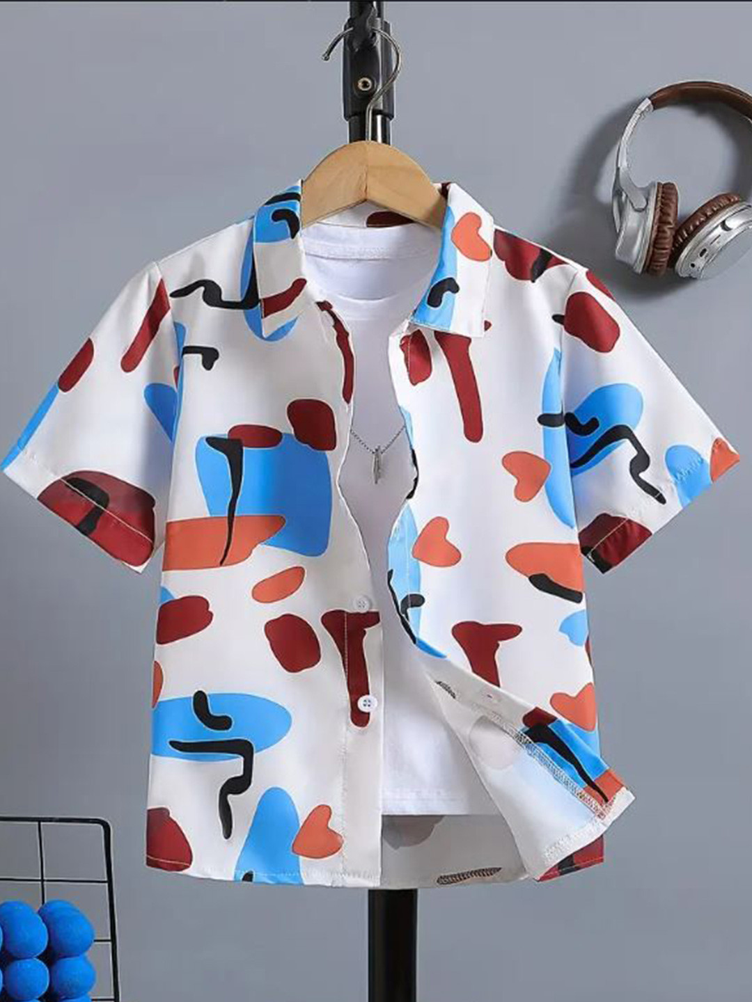 Maitri Fashion Unisex Relaxed Fit Abstract Printed Spread Collar Cotton Casual Shirt