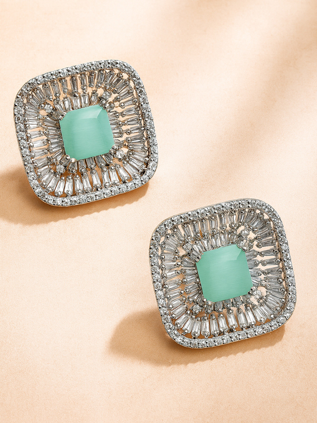 KARATCART Lime Green Contemporary American Diamond Studs Earrings