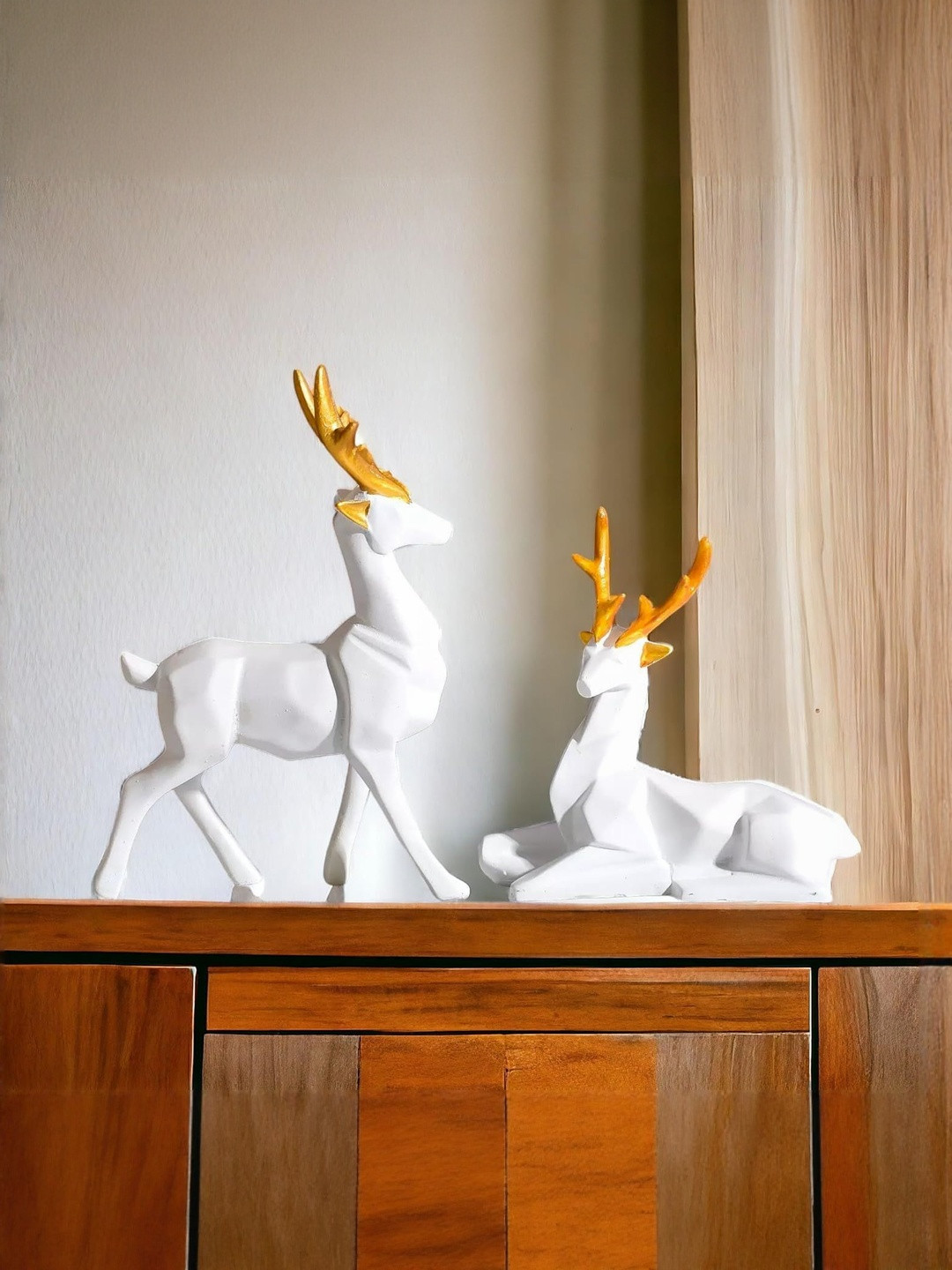 THE SACRED GIFTS White & Gold-Toned 2 Pieces Lucky Deer Resin Showpieces