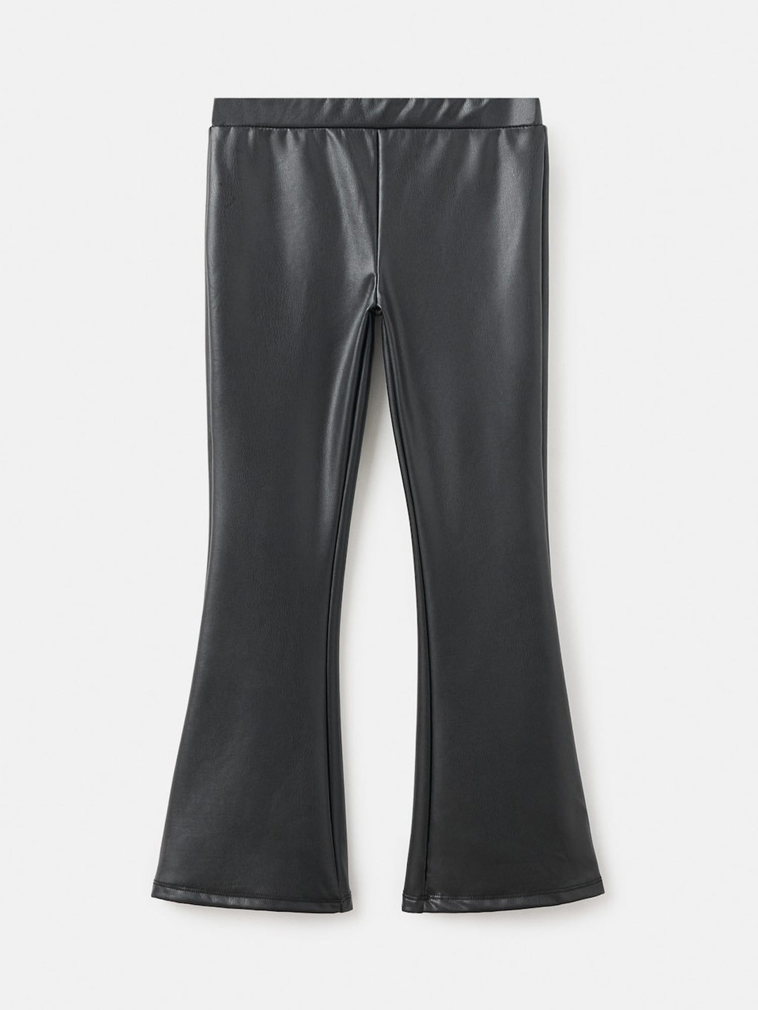 Mango Kids Girls Mid-Rise Faux Leather Ankle Length Flared Leggings with Inner Fleece