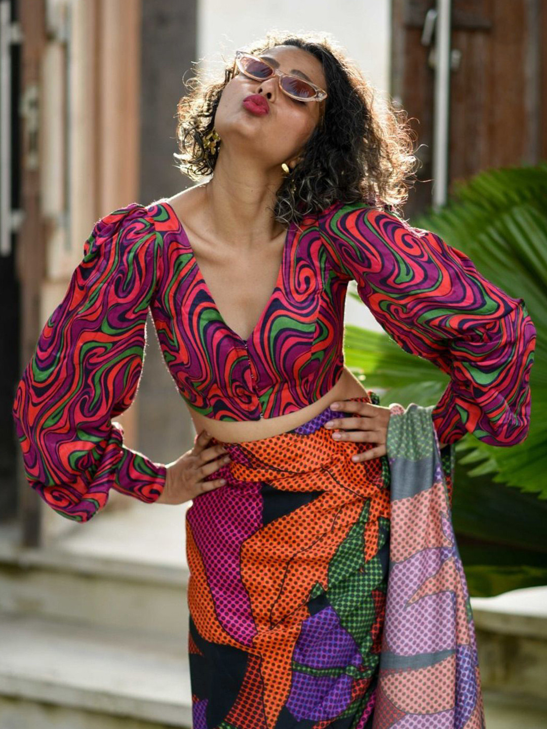 Suta Women Printed Long Puff Sleeve Blouse