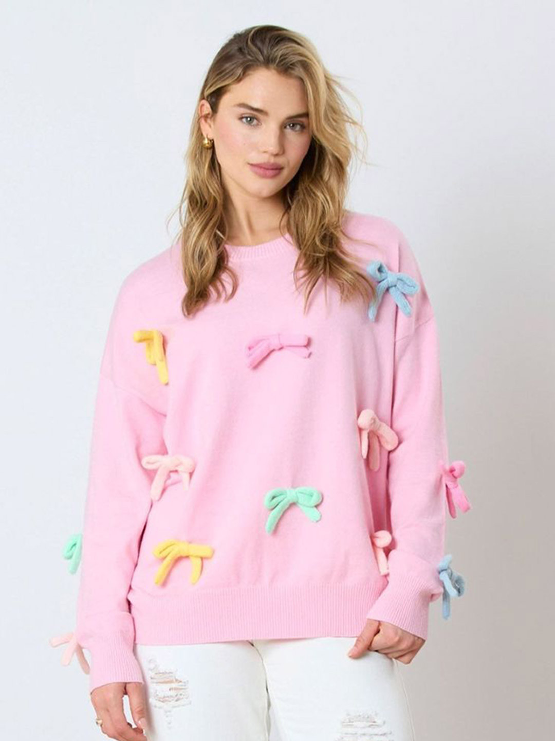 StyleCast Women Self Design Bow Embroidered Long Sleeve Pullover