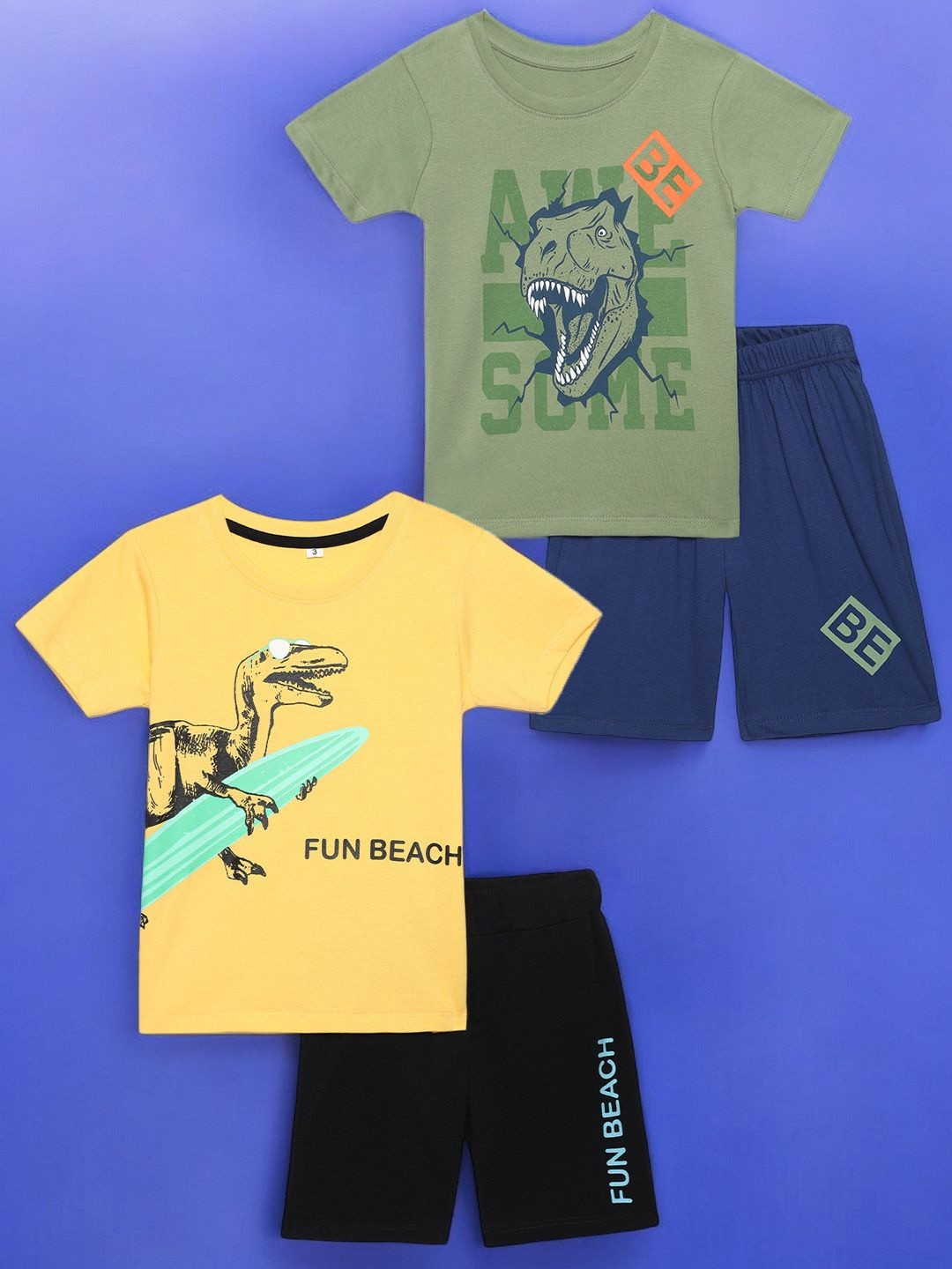 GUTI Infant Boys Pack Of 2 Printed Short Sleeves Pure Cotton T-shirt With Shorts