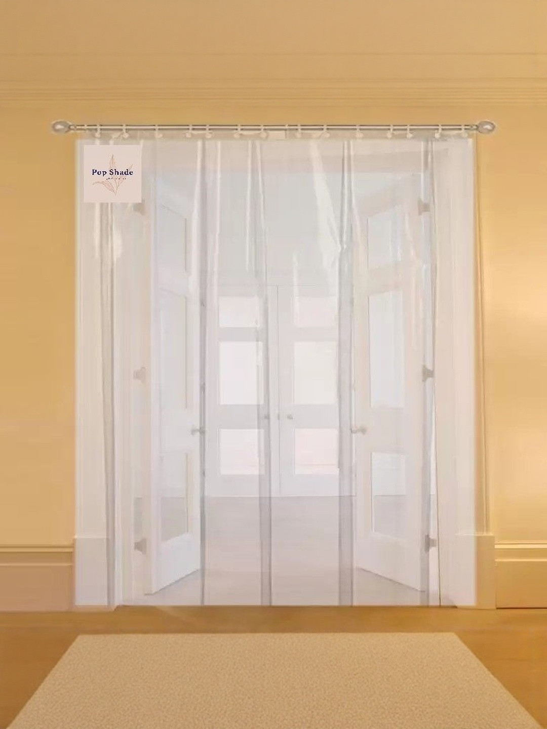 HOME ARK Unisex Transparent & White Sheer Long Door 7ft Curtain