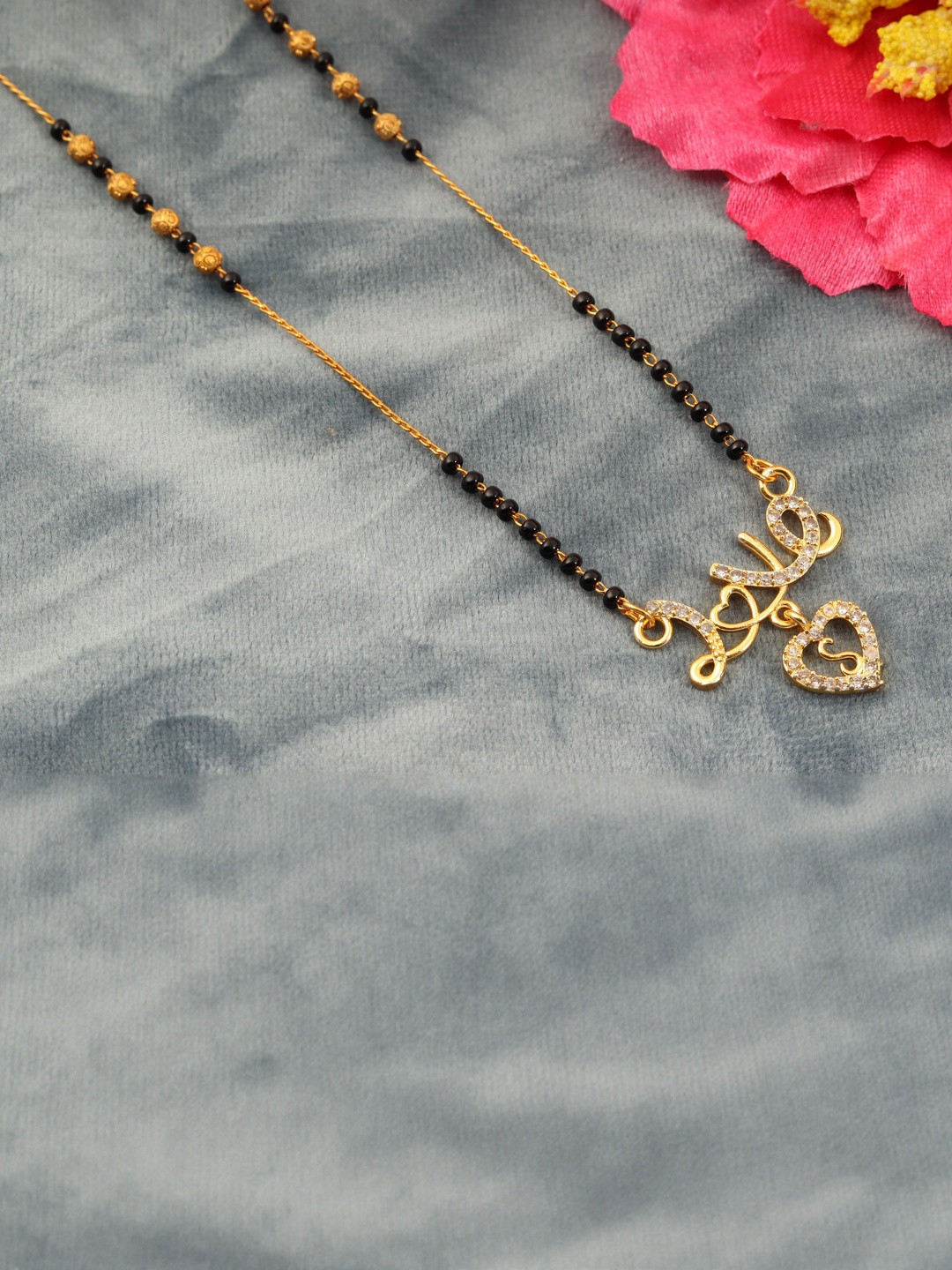 Laksh Enterprise Artificial Stones Studded & Beaded Heart Shaped Mangalsutra With Bracelet