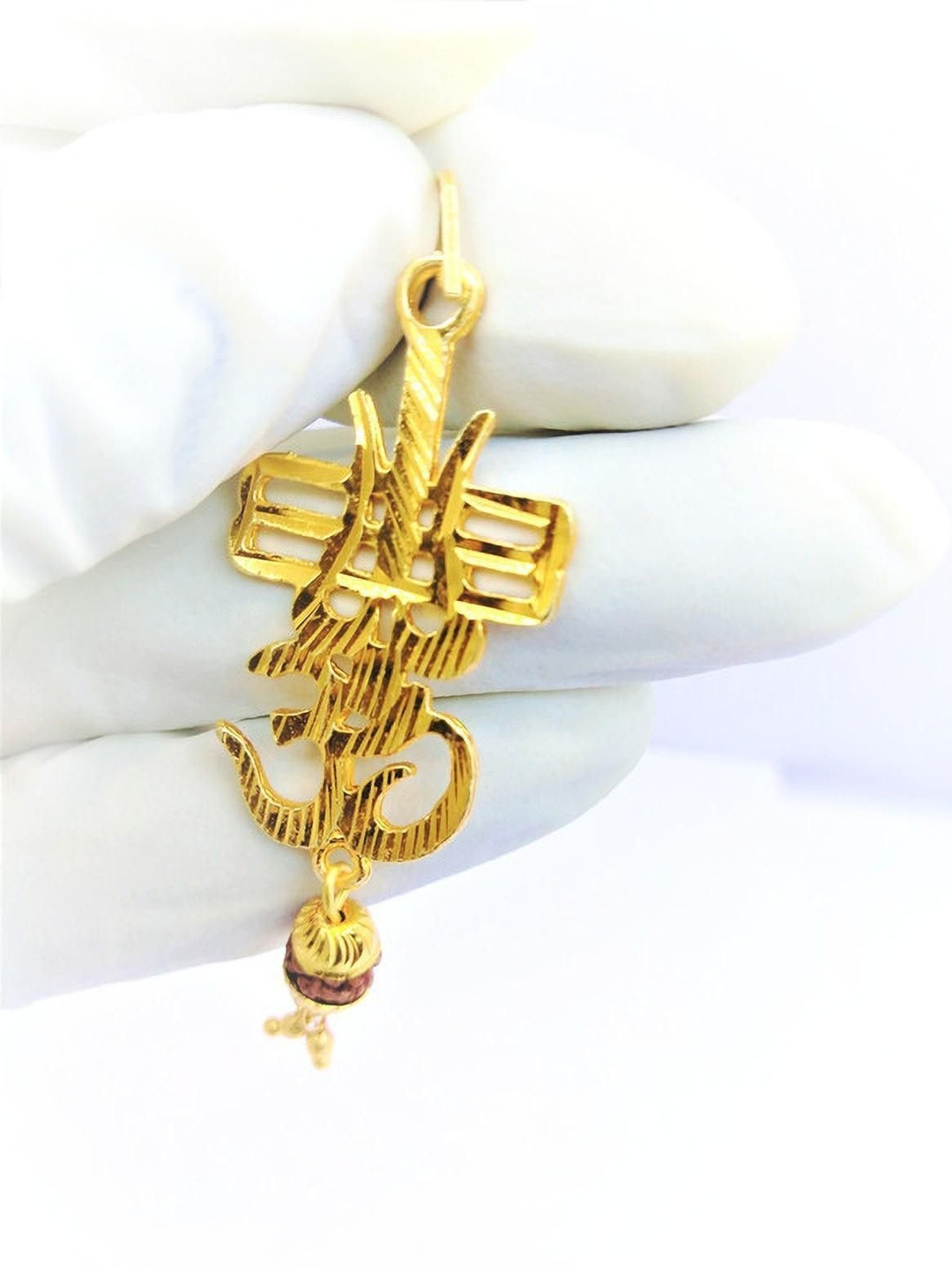 RAVIOUR LIFESTYLE Unisex Trishul Rudraksha Pendant Gold-Toned Brass Quirky Pendants