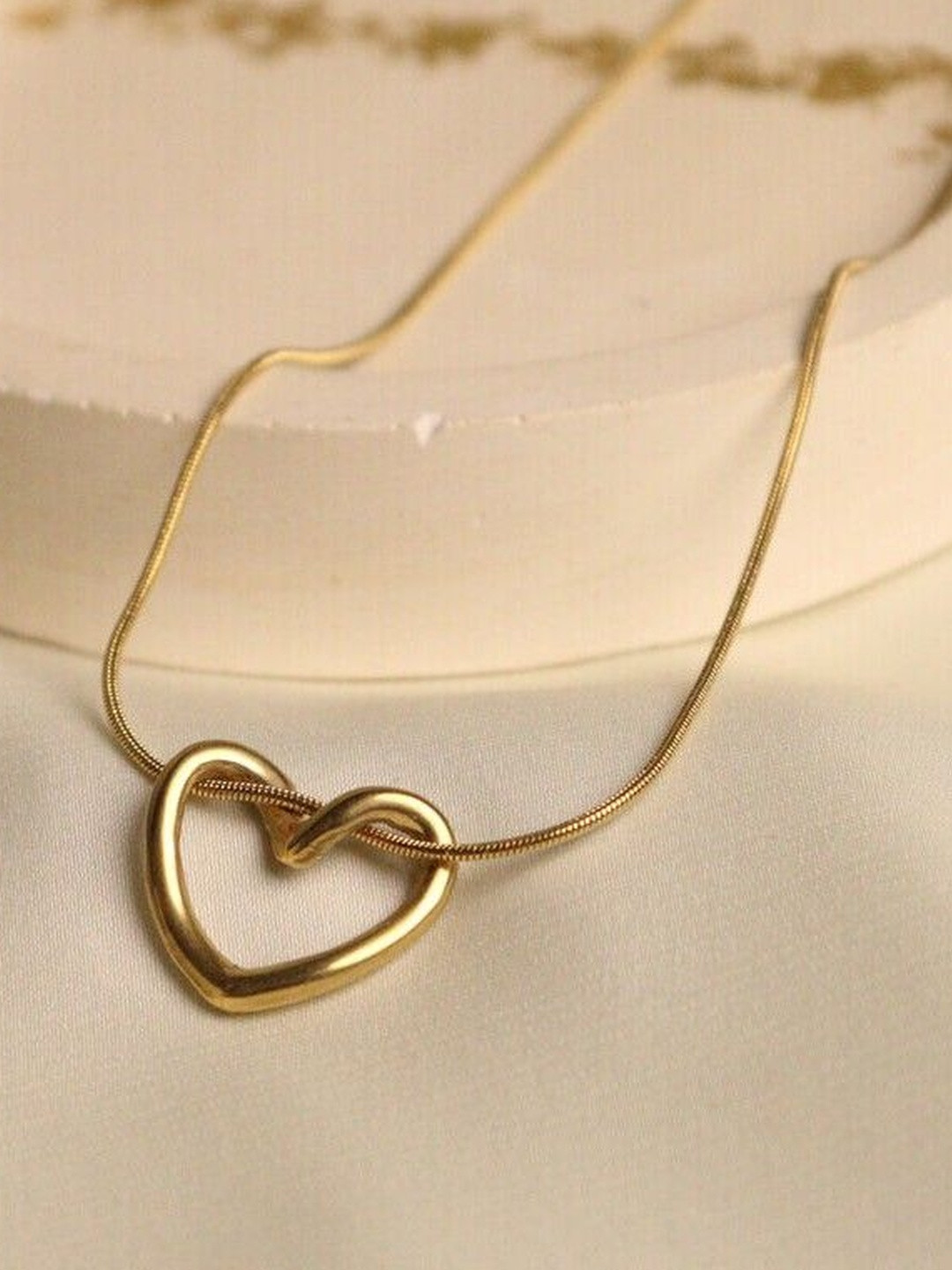 October 22 Stainless Steel 18K Gold-Plated Heart Shaped Pendants with Chains