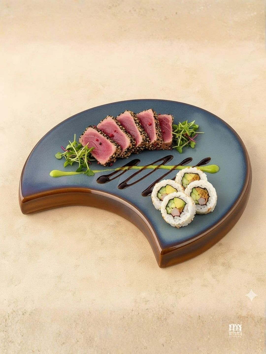 SMOKEY COCKTAIL Blue Handcrafted Ceramic Food Platter