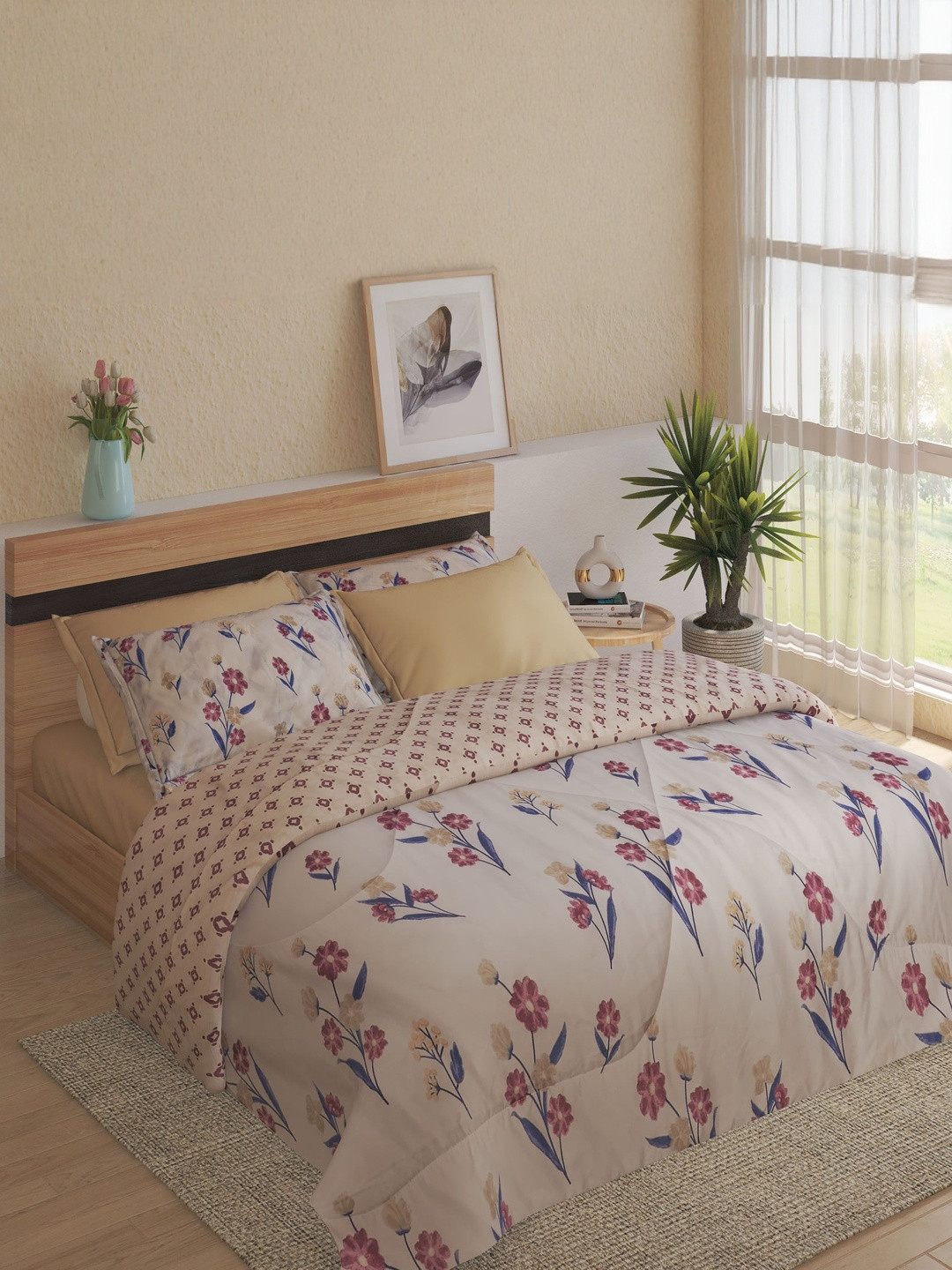 Home Centre Beige Geometric Other 6 Piece Double Queen Regular Bedding Set