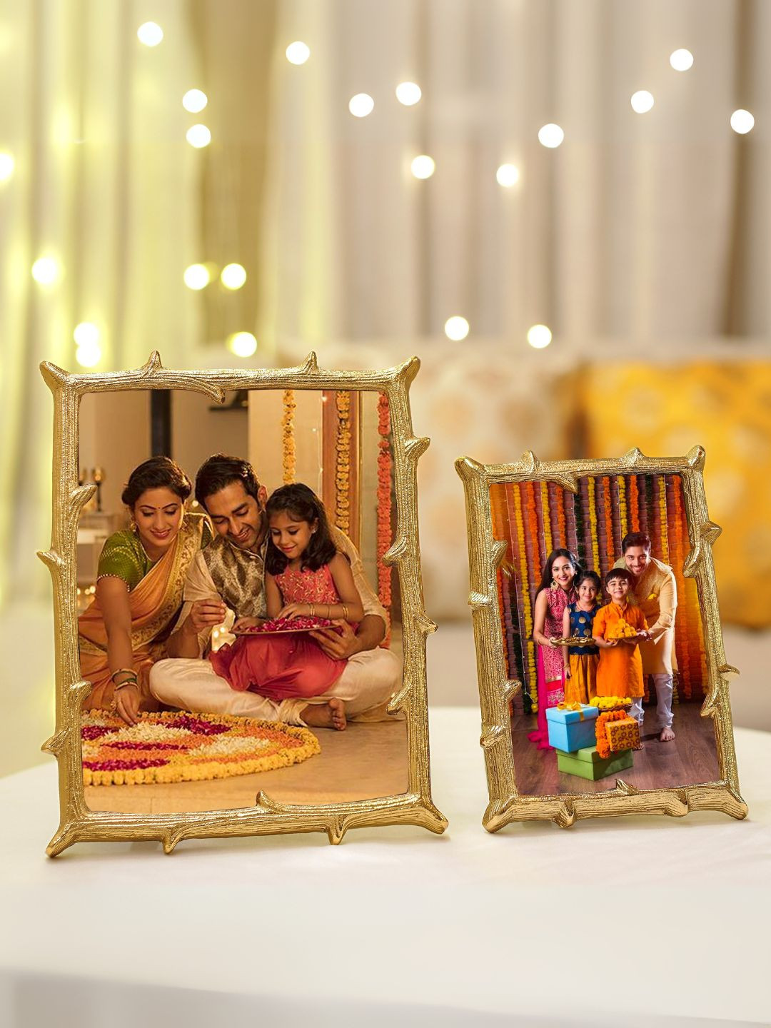 BEHOMA Antique Golden Branch Shaped Table-Top Small & Large Photo Frame