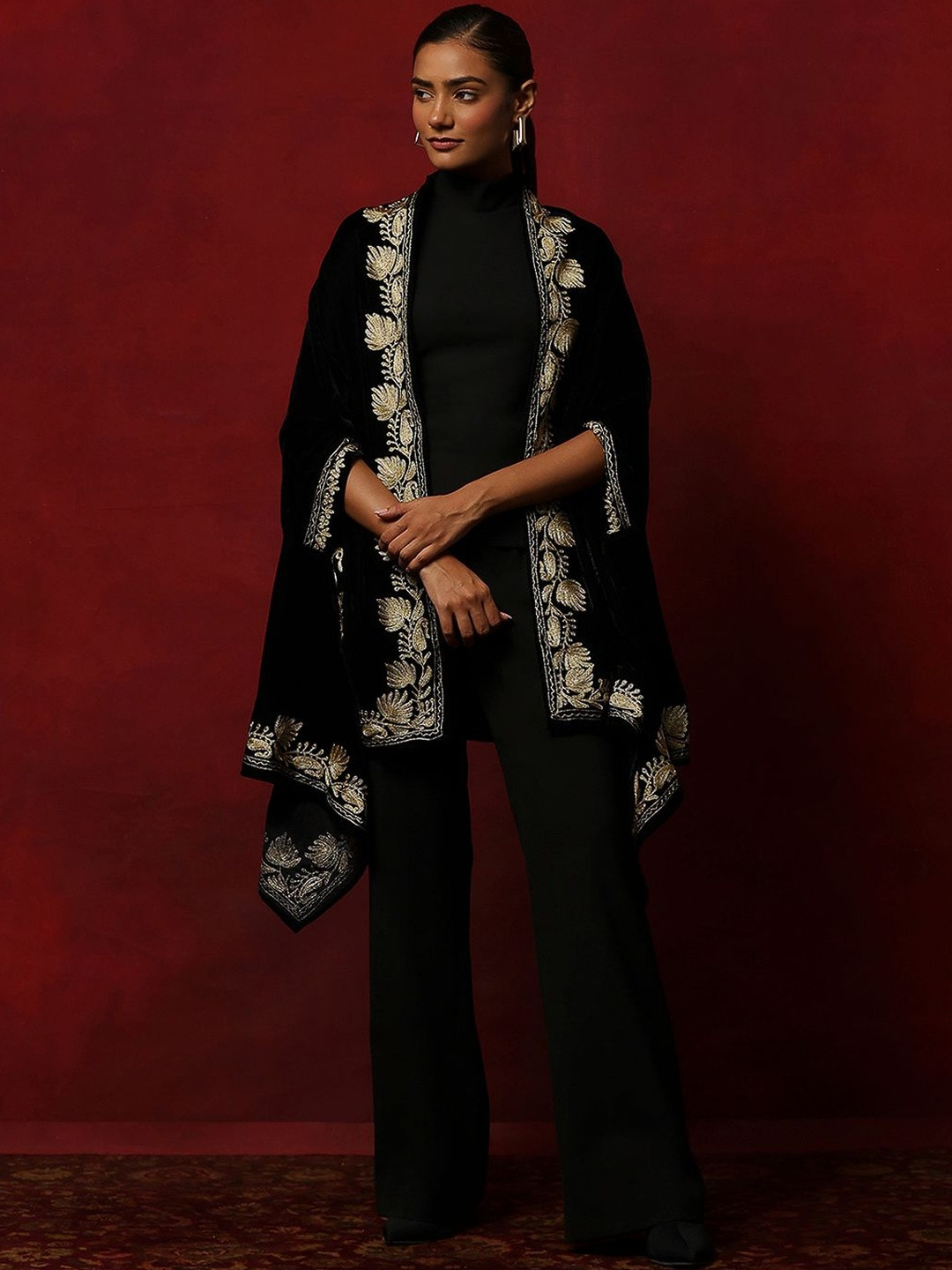 House of Chikankari Embroidered Velvet Cape Top