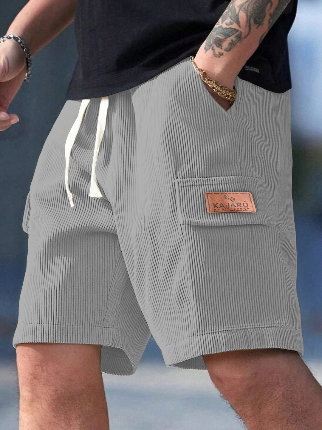 KAJARU Men Striped Cargo Shorts