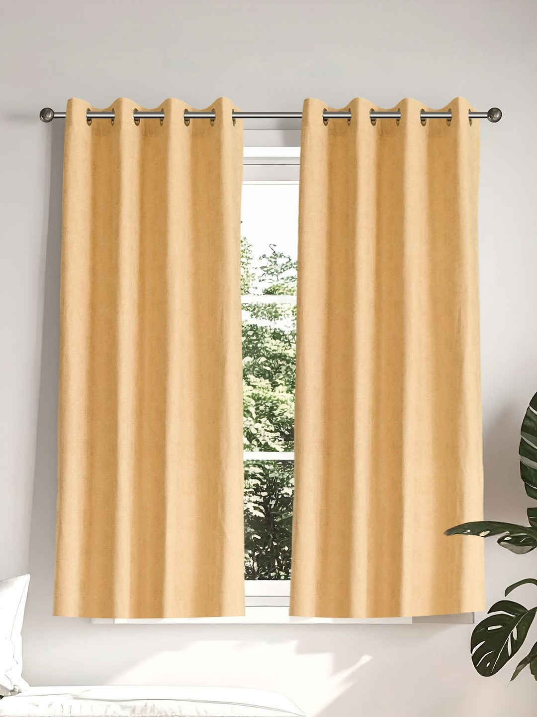 Home Centre Glimmer Marison Beige 2 Pieces Foil Printed Window Curtains