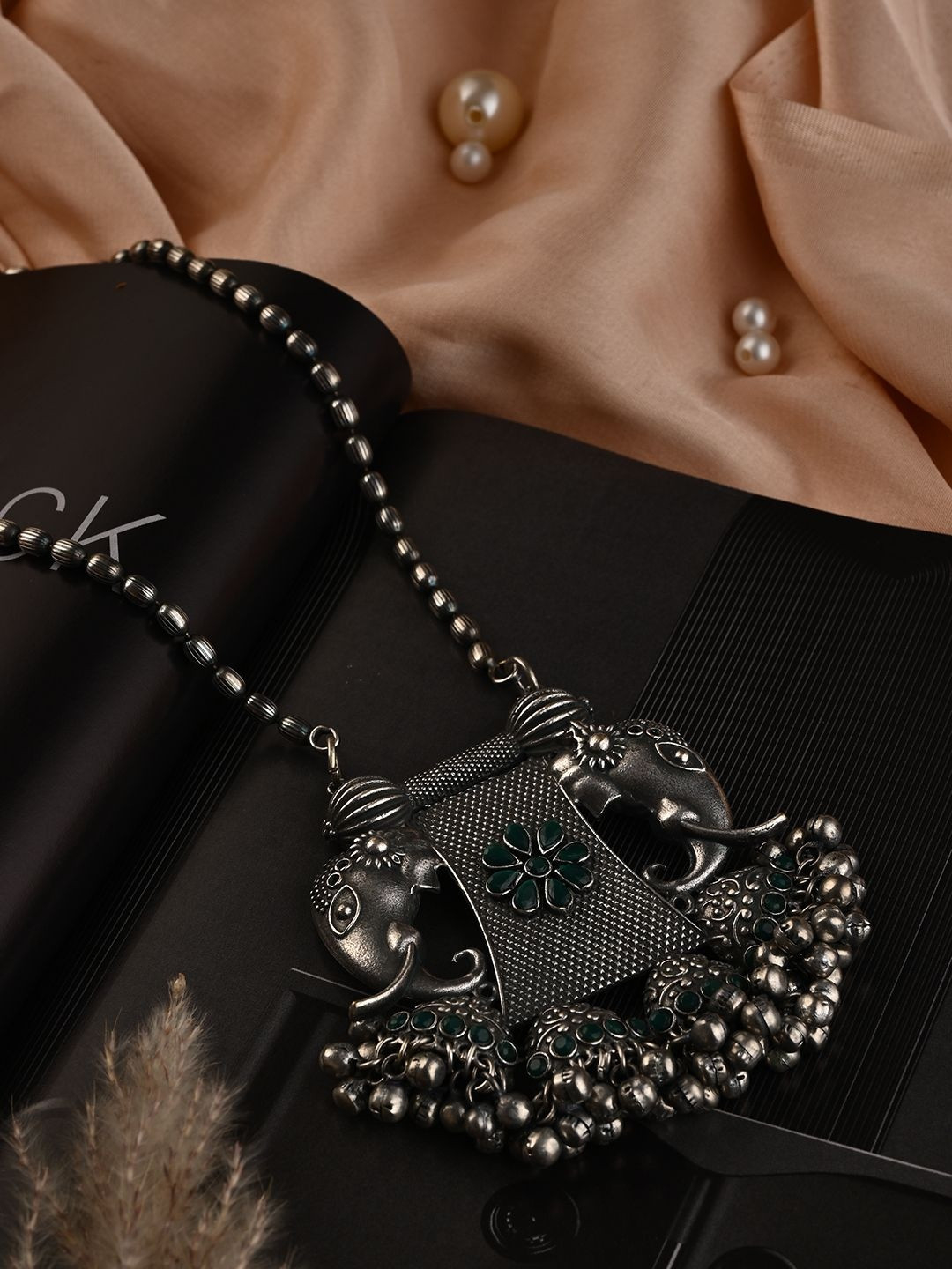 PATOLA BY VJ Brass Silver-Plated Oxidised Necklace