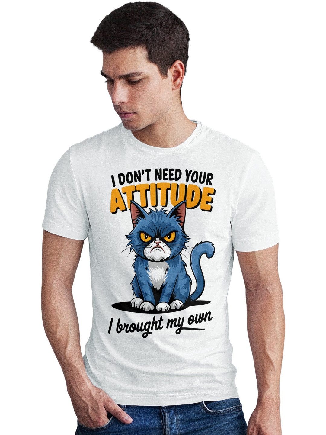 Seekbuylove Men Cat Printed Bio Finish T-shirt