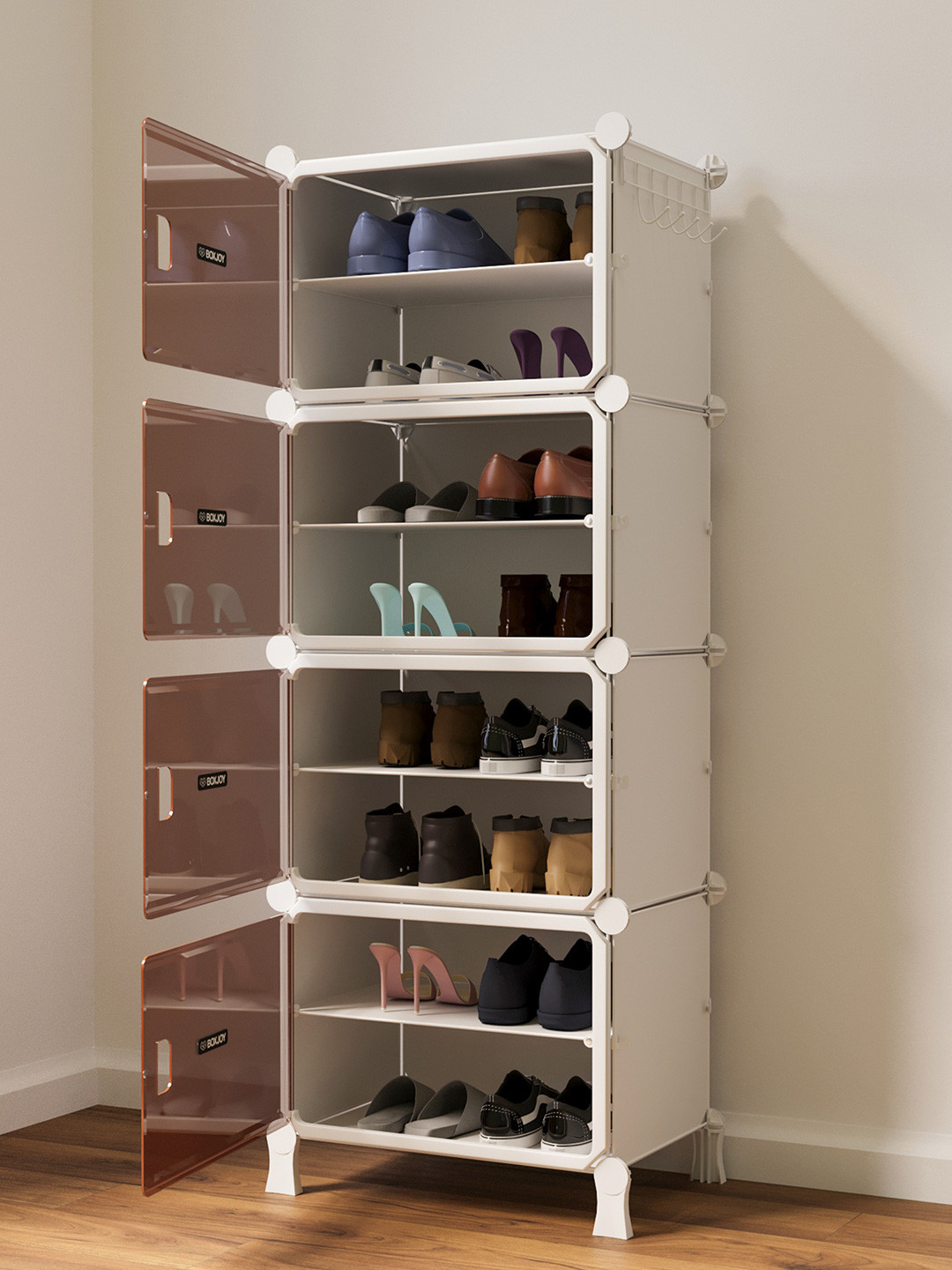 BOXJOY White 8-Layers Metal Collapsible Shoe Rack