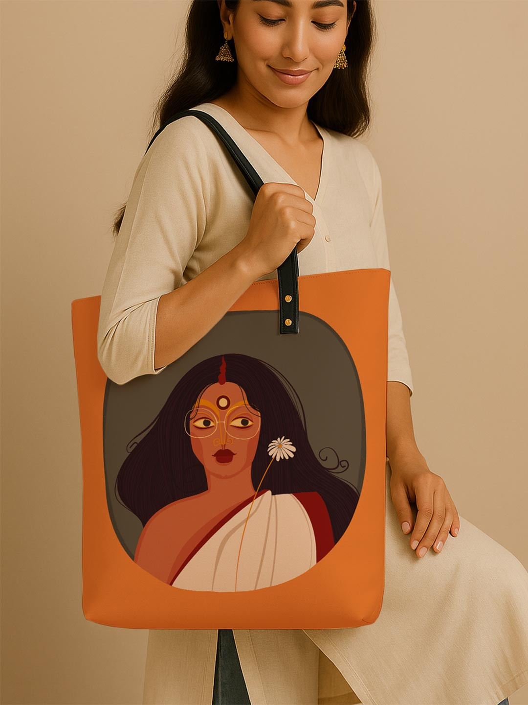 Kalankit Graphic Printed Vegan Leather Shopper Tote Bag