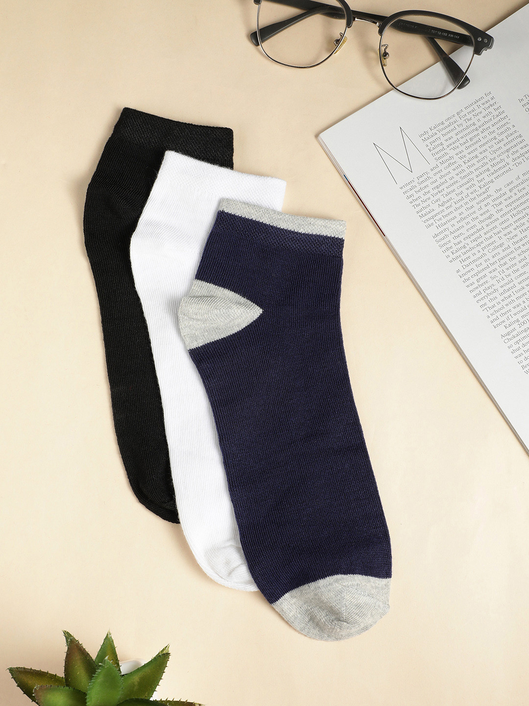 Teakwood Leathers Men Pack Of 3 Pure Cotton Ankle Length Socks