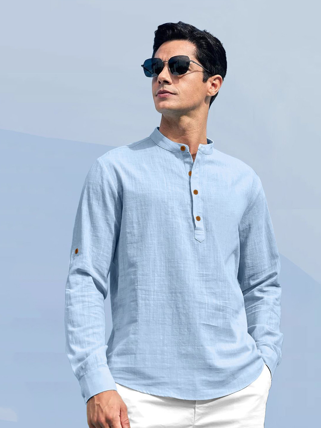 ZELINCO Band Collar Long Sleeves Straight Kurta