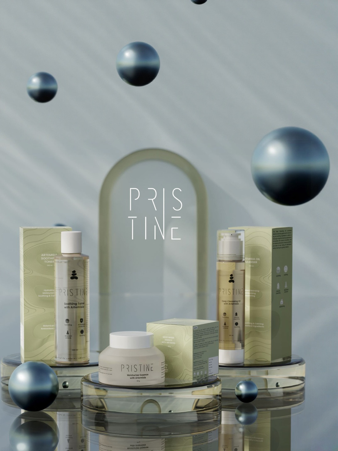 PRISTINE Unisex Set Of 3 Toner- 200 ml- Cleansing Oil- 100 ml & Moisturizer- 100 g