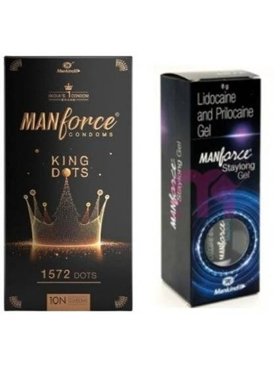 Manforce Set Of 2 King Dots Extra Dotted Condoms - 10 Sheets & Staylong Gel - 8 g