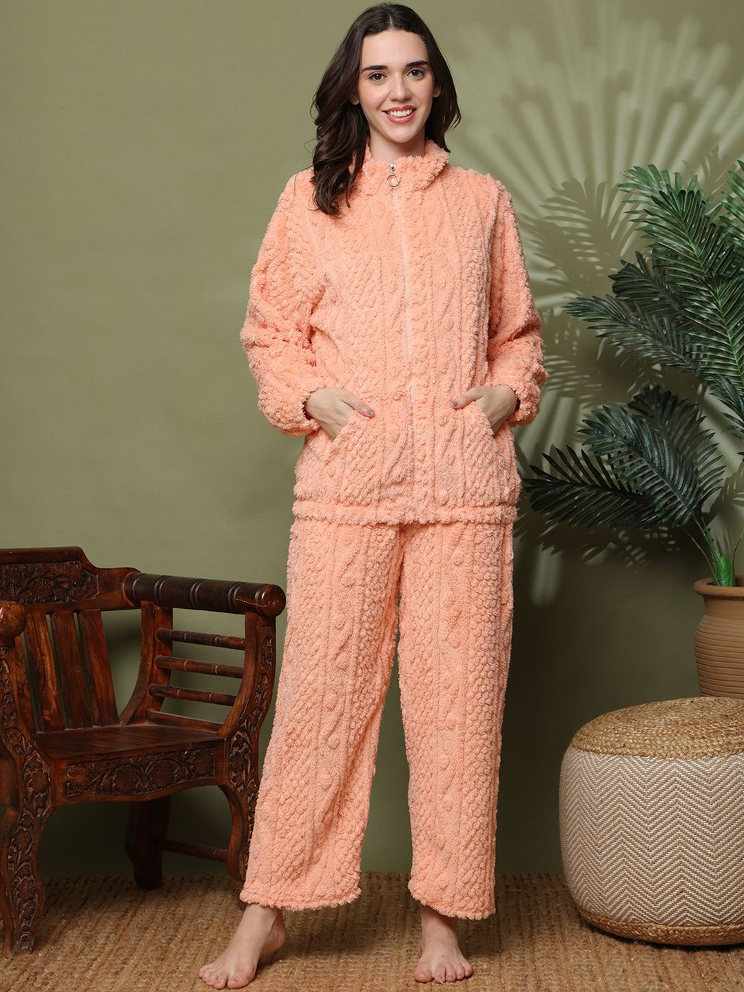 TAG 7 Women Self Design Round Neck Top & Pyjamas