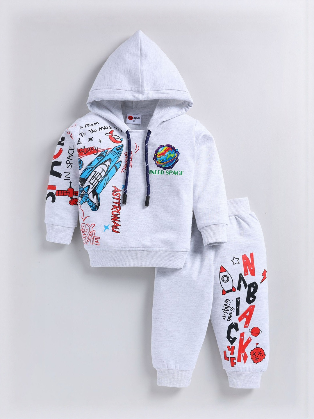 Mars Infiniti Kids Printed Hooded Pure Cotton Sweatshirt & Joggers