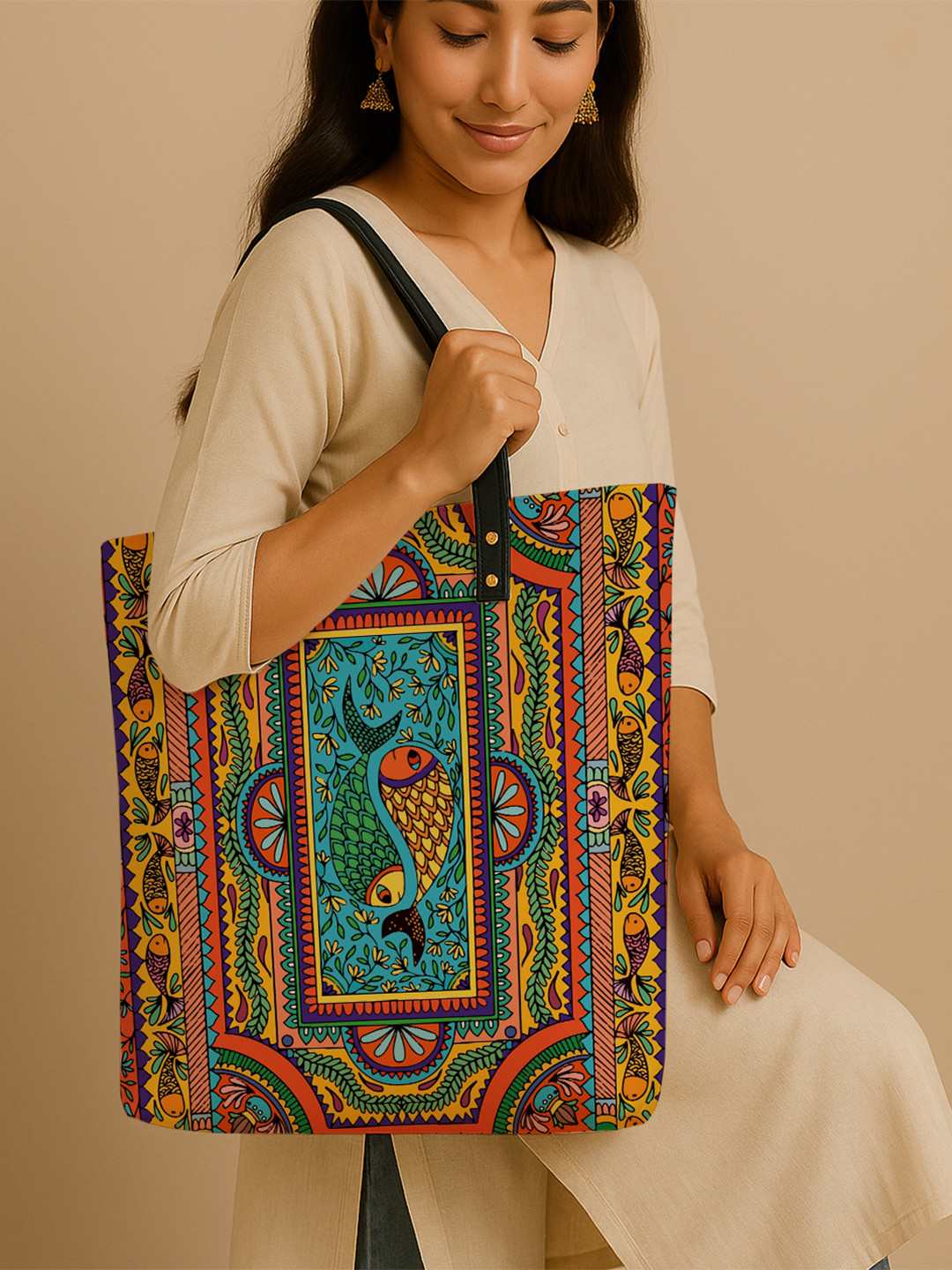 Kalankit Graphic Printed Vegan Leather Shopper Tote Bag